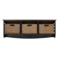 9.7 in. H x 40 in. W x 9.5 in. D Black and Walnut Wood Floating Decorative Cubby Wall Shelf with Hooks and Baskets by Home Decorators Collection