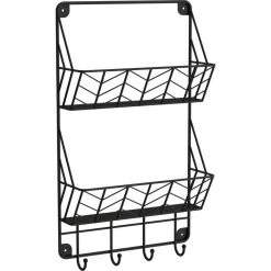 12 in. L Black Double Mail Basket Holder with Hooks by Home Decorators Collection