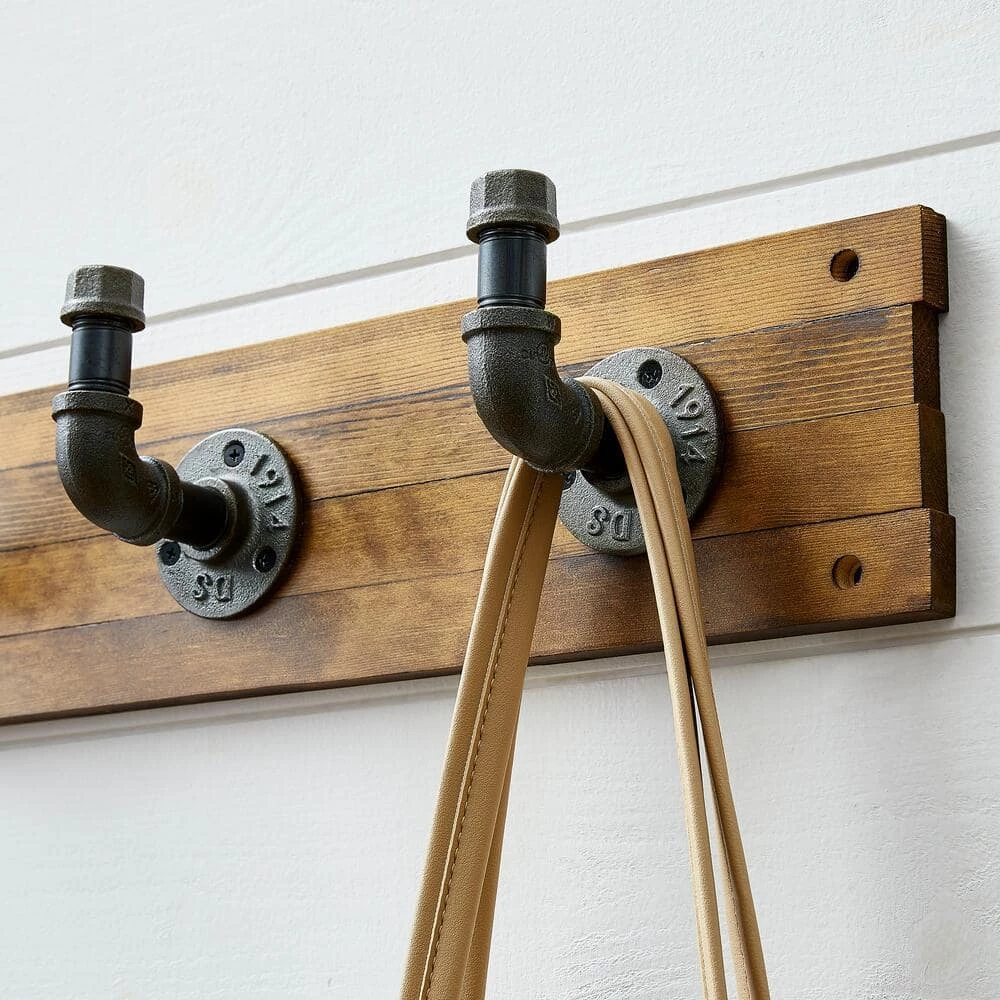 27 in. Brown Hook Rack with 4 Industrial Pipe Hooks by Home Decorators Collection - Image 4
