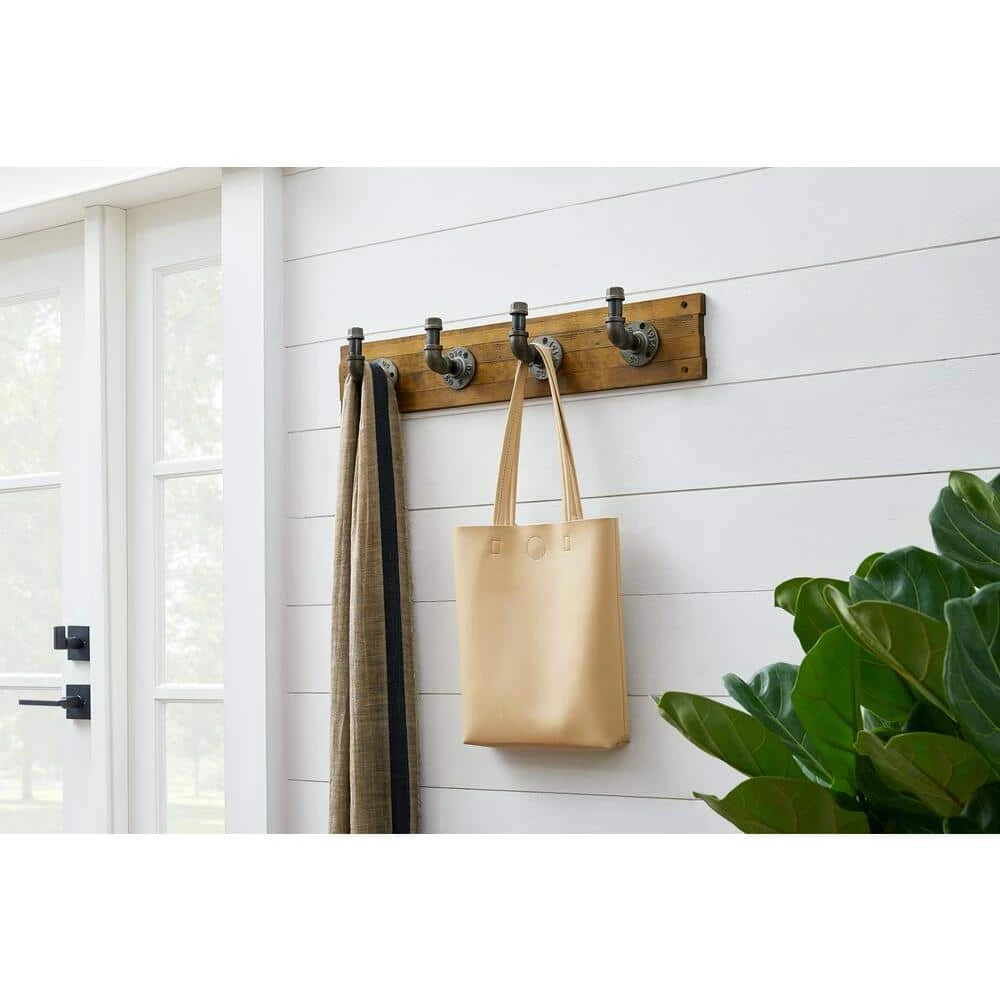 27 in. Brown Hook Rack with 4 Industrial Pipe Hooks by Home Decorators Collection - Image 5