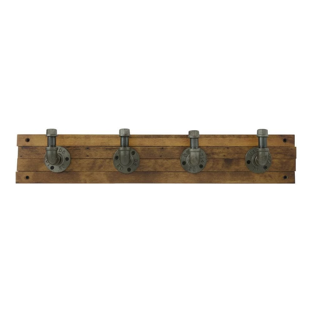 27 in. Brown Hook Rack with 4 Industrial Pipe Hooks by Home Decorators Collection