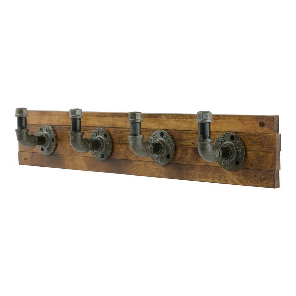 27 in. Brown Hook Rack with 4 Industrial Pipe Hooks by Home Decorators Collection - Image 2