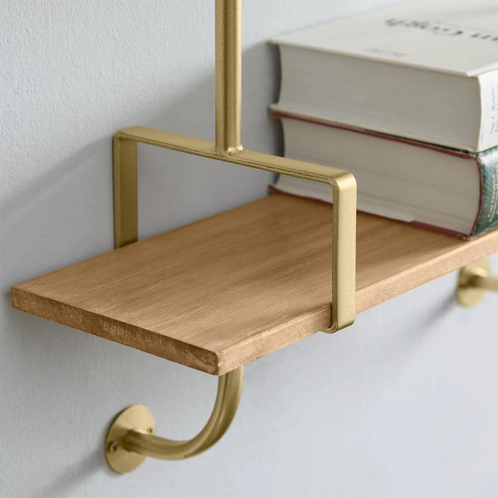 Gold Metal and Natural Wood Wall Shelf (21 in. W x 34 in. H) by Home Decorators Collection - Image 3