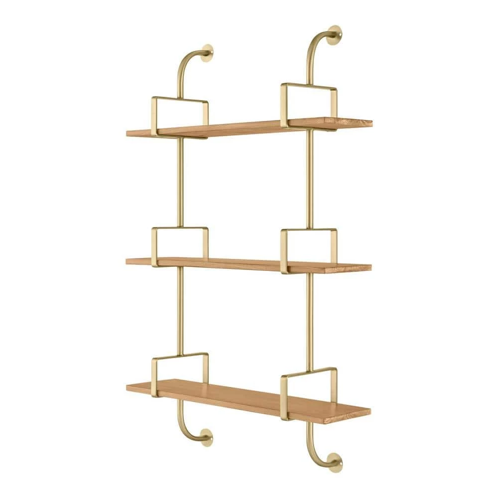 Gold Metal and Natural Wood Wall Shelf (21 in. W x 34 in. H) by Home Decorators Collection