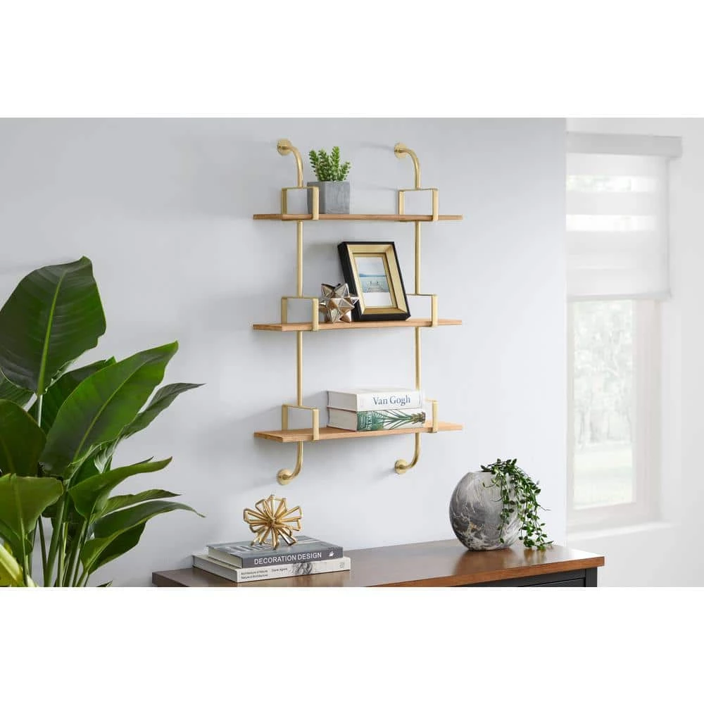 Gold Metal and Natural Wood Wall Shelf (21 in. W x 34 in. H) by Home Decorators Collection - Image 2