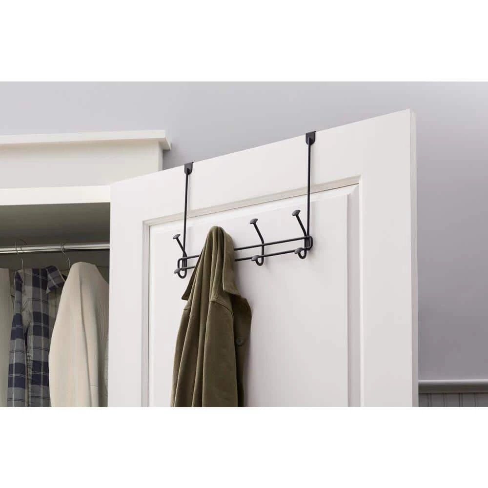 Adjustable Over- The -Door 16 in. Matte Black Hook Rack with 4 Hooks by Home Decorators Collection - Image 5