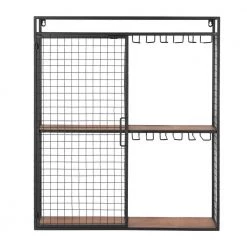 31 in. H x 27 in. W x 8 in. D Black Metal Wall-Mount Shelf with Hanging Wine Glass Storage by Home Decorators Collection