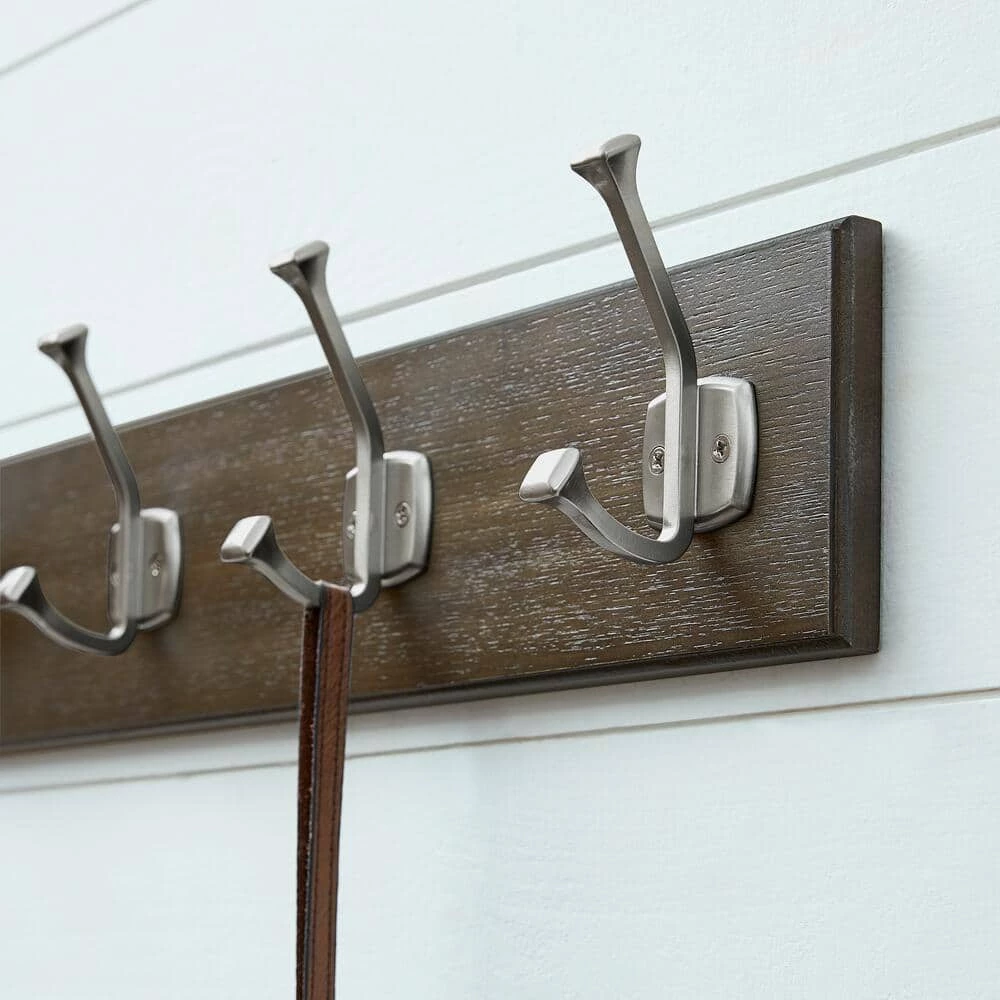 Textured Choice Oak 27 in. Hook Rack with 5 Satin Nickel Beveled Square Hooks by Home Decorators Collection - Image 4