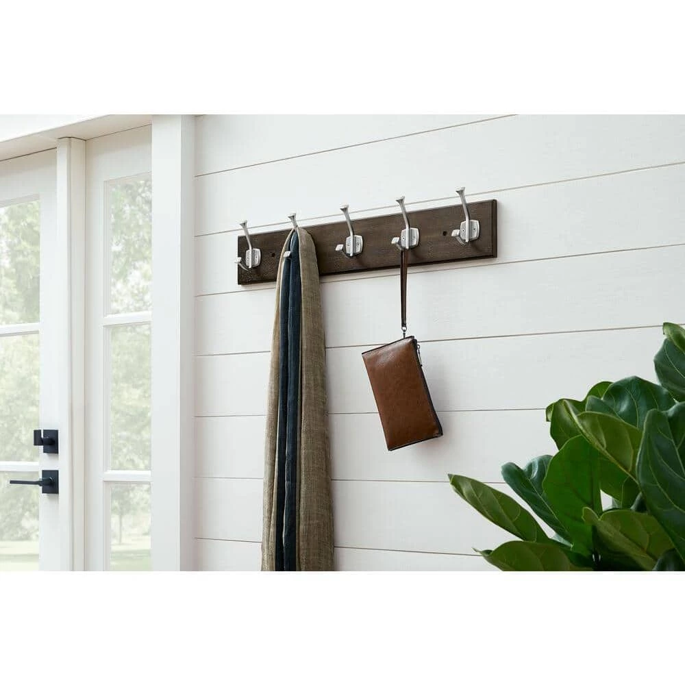 Textured Choice Oak 27 in. Hook Rack with 5 Satin Nickel Beveled Square Hooks by Home Decorators Collection - Image 5
