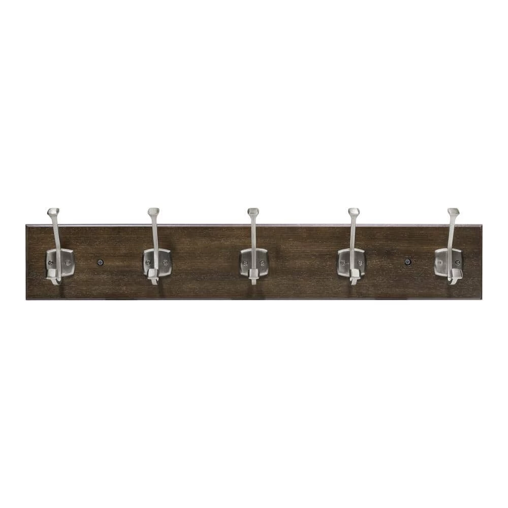 Textured Choice Oak 27 in. Hook Rack with 5 Satin Nickel Beveled Square Hooks by Home Decorators Collection