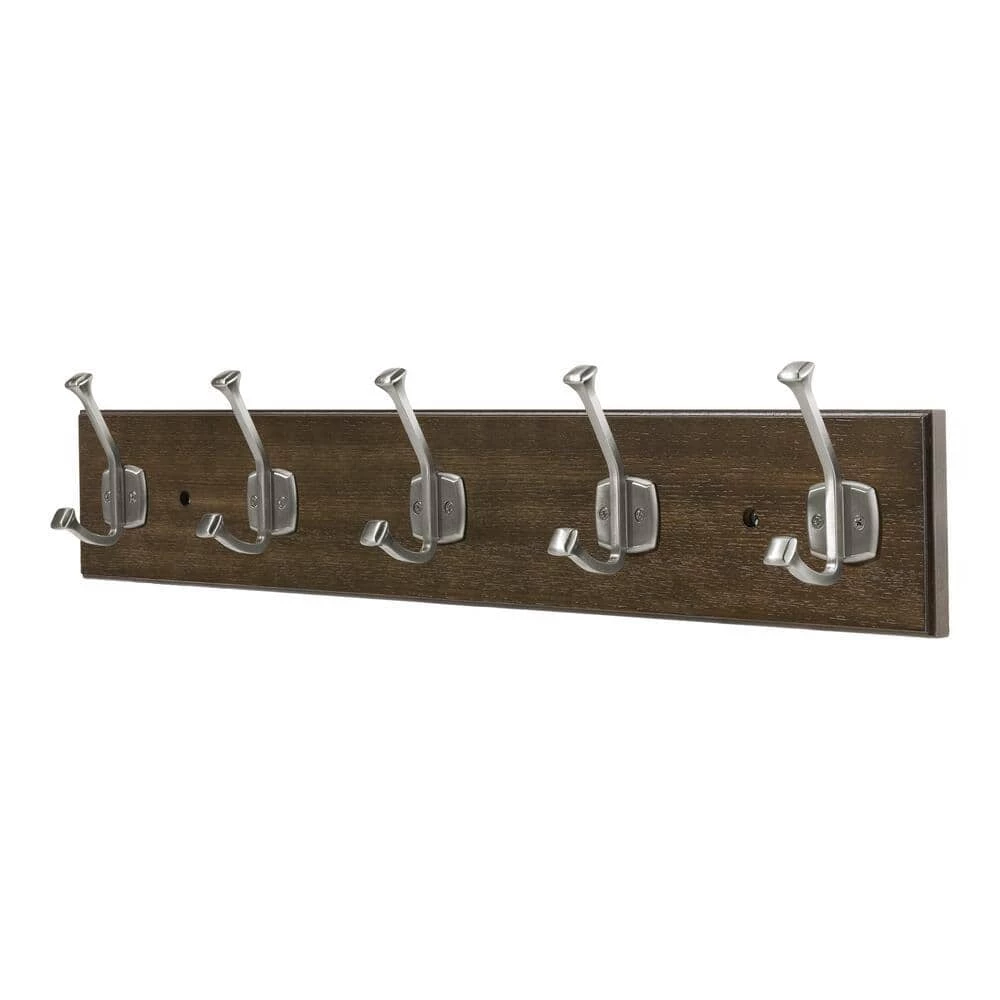 Textured Choice Oak 27 in. Hook Rack with 5 Satin Nickel Beveled Square Hooks by Home Decorators Collection - Image 2