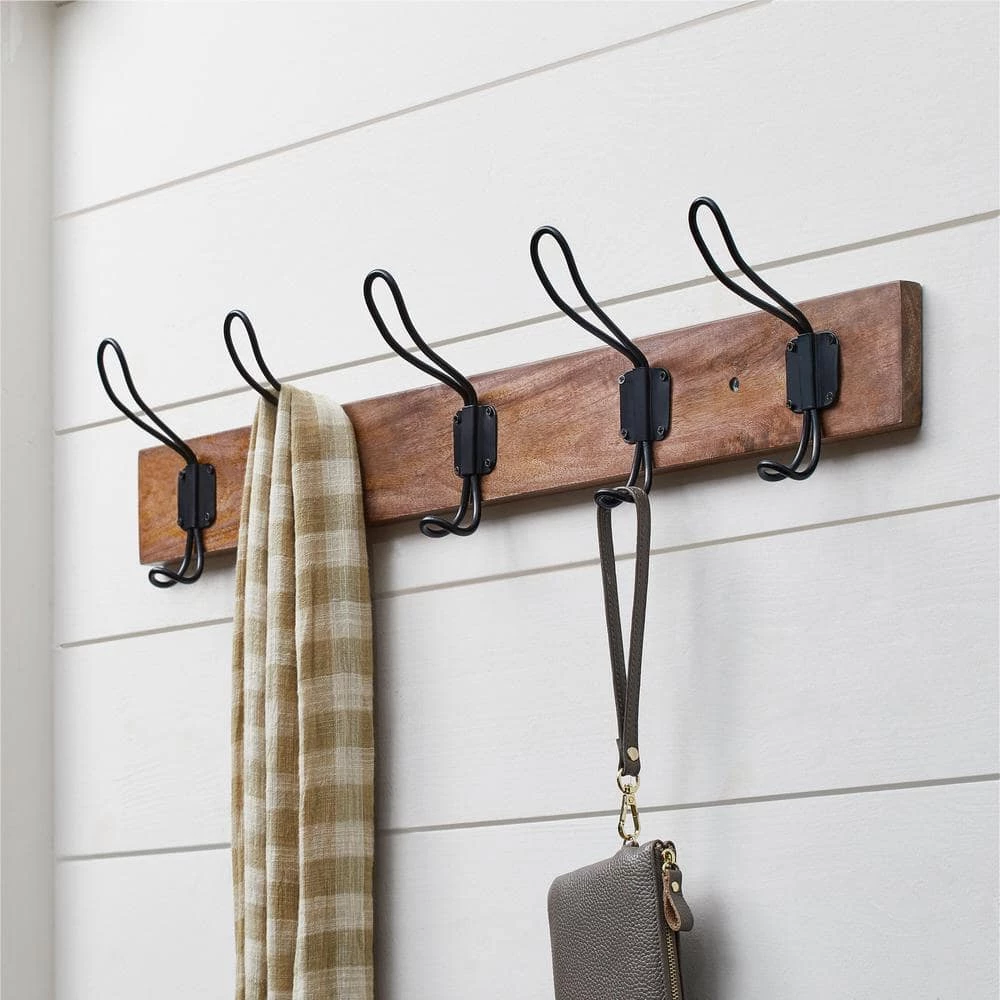 27 in. Textured Oak Hook Rack with 5 Copper Loop Hooks by Home Decorators Collection - Image 4