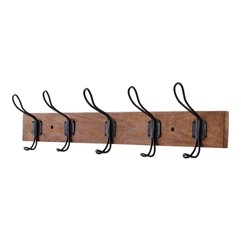 27 in. Textured Oak Hook Rack with 5 Copper Loop Hooks by Home Decorators Collection - Image 3