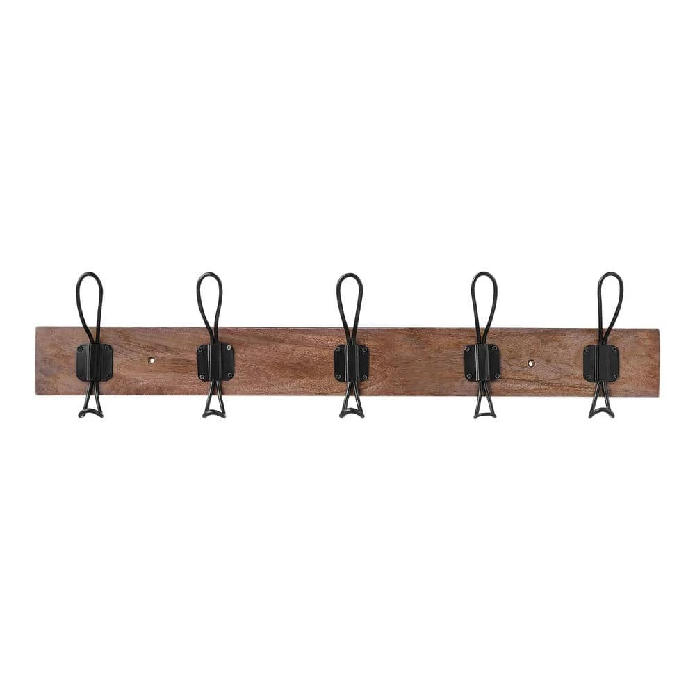 27 in. Textured Oak Hook Rack with 5 Copper Loop Hooks by Home Decorators Collection