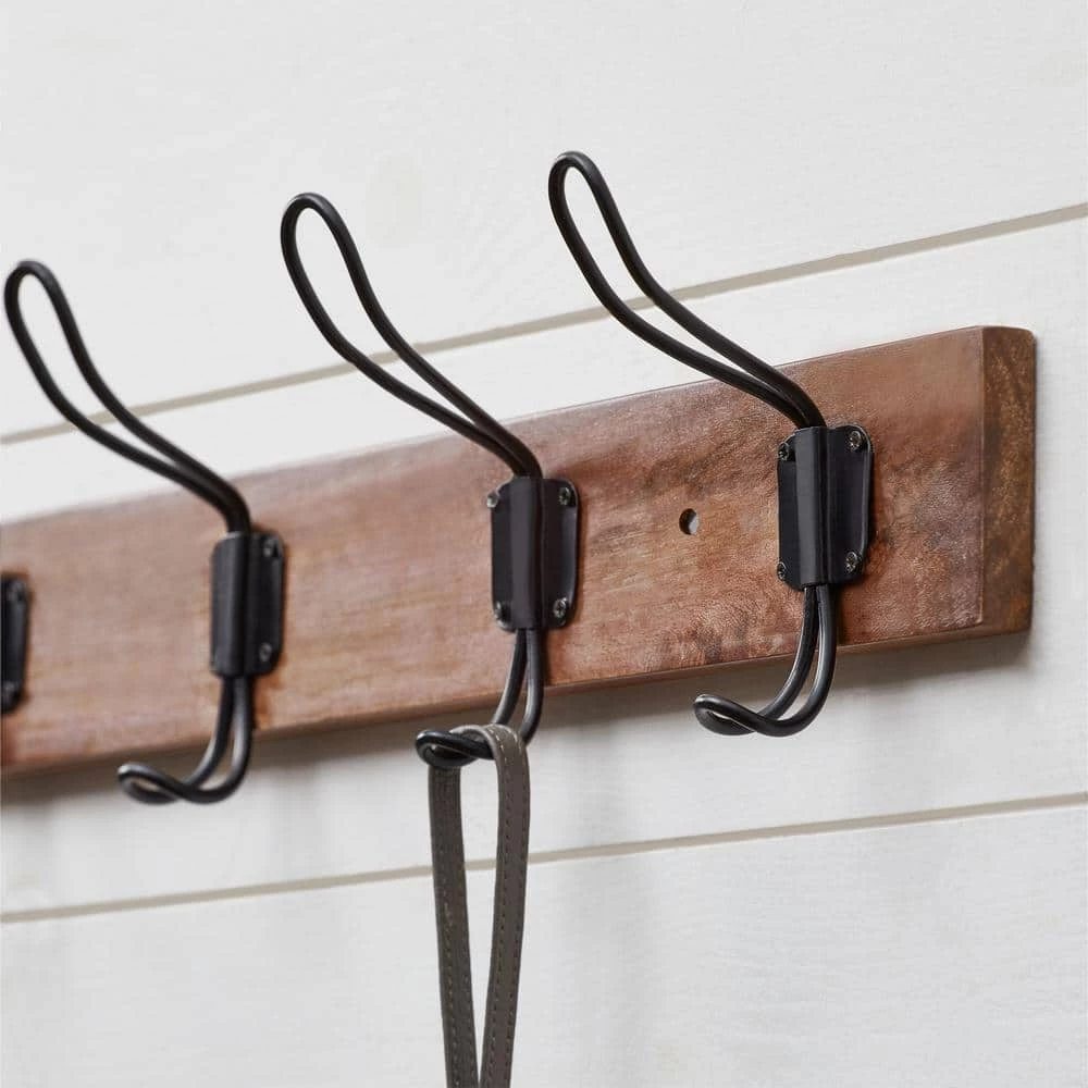 27 in. Textured Oak Hook Rack with 5 Copper Loop Hooks by Home Decorators Collection - Image 2
