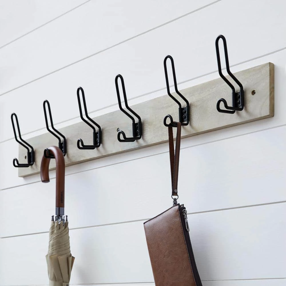35 in. Solid Wood Hook Rack with 6 Matte Black Hooks by Home Decorators Collection - Image 4