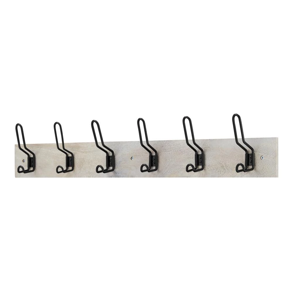 35 in. Solid Wood Hook Rack with 6 Matte Black Hooks by Home Decorators Collection - Image 3