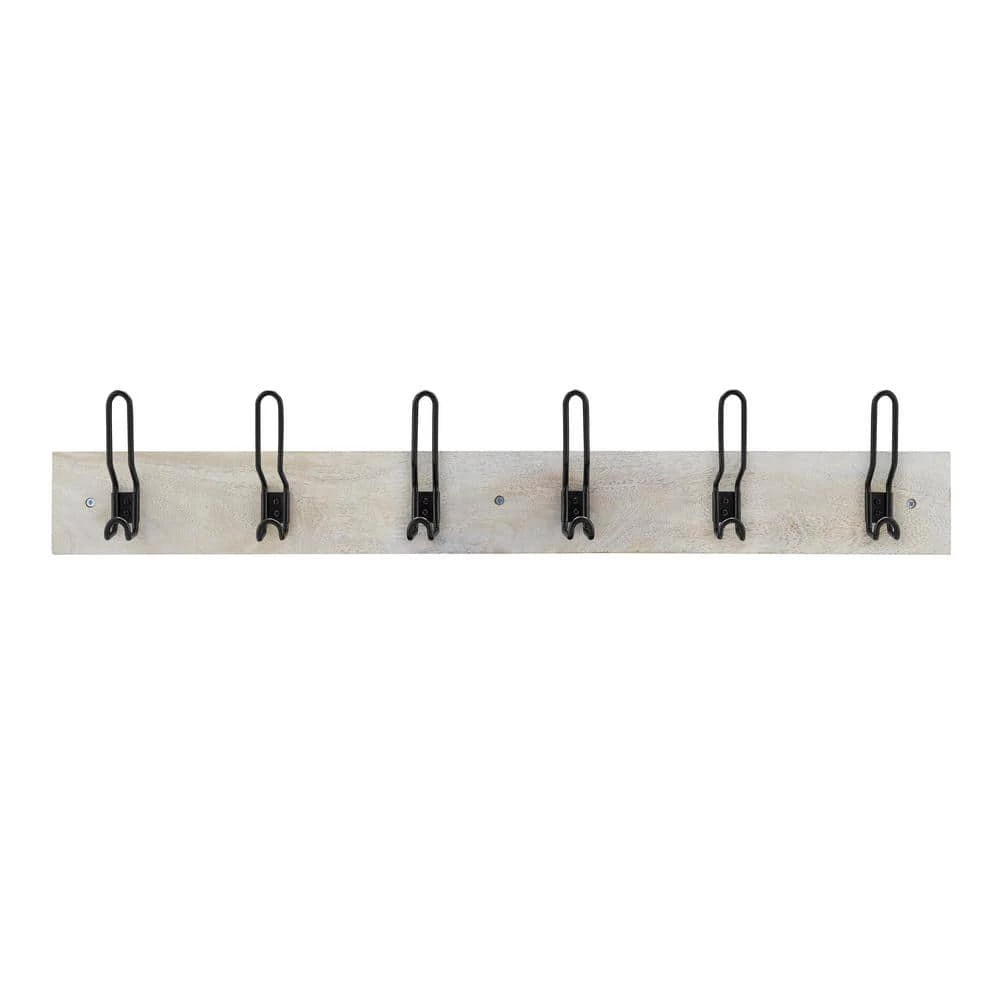 35 in. Solid Wood Hook Rack with 6 Matte Black Hooks by Home Decorators Collection