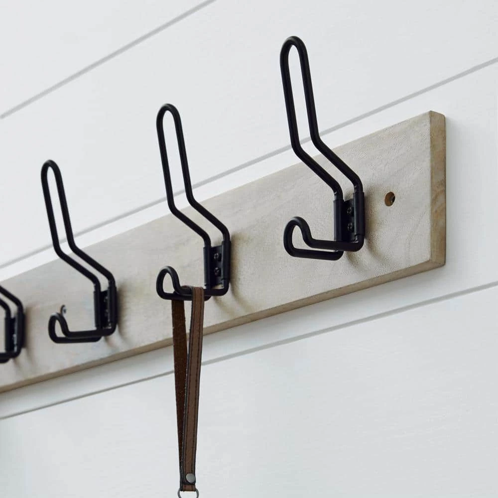 35 in. Solid Wood Hook Rack with 6 Matte Black Hooks by Home Decorators Collection - Image 2