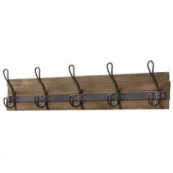 27 in. Rustic Pine and Distressed Brass Hook Rack by Home Decorators Collection