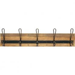 27 in. Rustic Pine and Distressed Brass Hook Rack by Home Decorators Collection