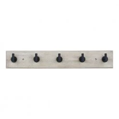 Textured Coastal Oak 18 in. Hook Rack with 5 Matte Black Single Post Hooks by Home Decorators Collection