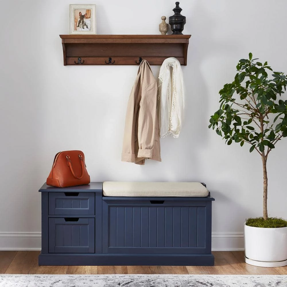 8 in. H x 36 in. W x 8 in. D Walnut Wood Floating Decorative Wall Shelf with Hooks by Home Decorators Collection - Image 3