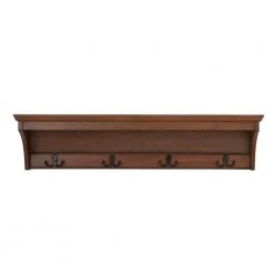 8 in. H x 36 in. W x 8 in. D Walnut Wood Floating Decorative Wall Shelf with Hooks by Home Decorators Collection