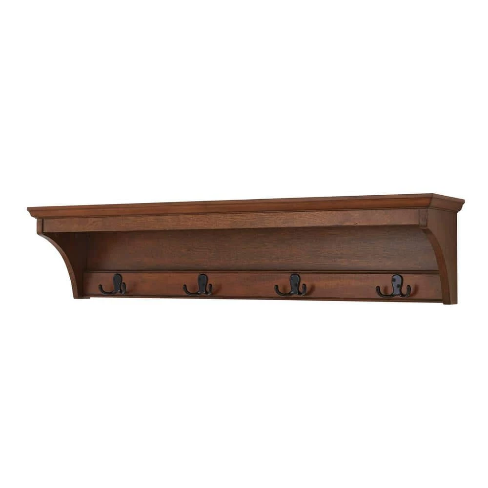 8 in. H x 36 in. W x 8 in. D Walnut Wood Floating Decorative Wall Shelf with Hooks by Home Decorators Collection - Image 2