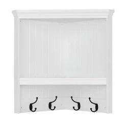 24 in. H x 24 in. W x 13.4 in. D White Shiplap Floating Decorative Cubby Corner Wall Shelf with Hooks by Home Decorators Collection