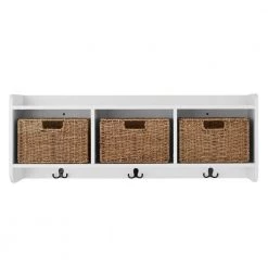 9.2 in. H x 40 in. W x 8.7 in. D White Wood Floating Decorative Cubby Wall Shelf with Hooks and Baskets by Home Decorators Collection