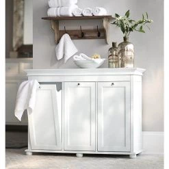 Hampton Harbor 37 in. Triple Tilt-Out Hamper in White by Home Decorators Collection