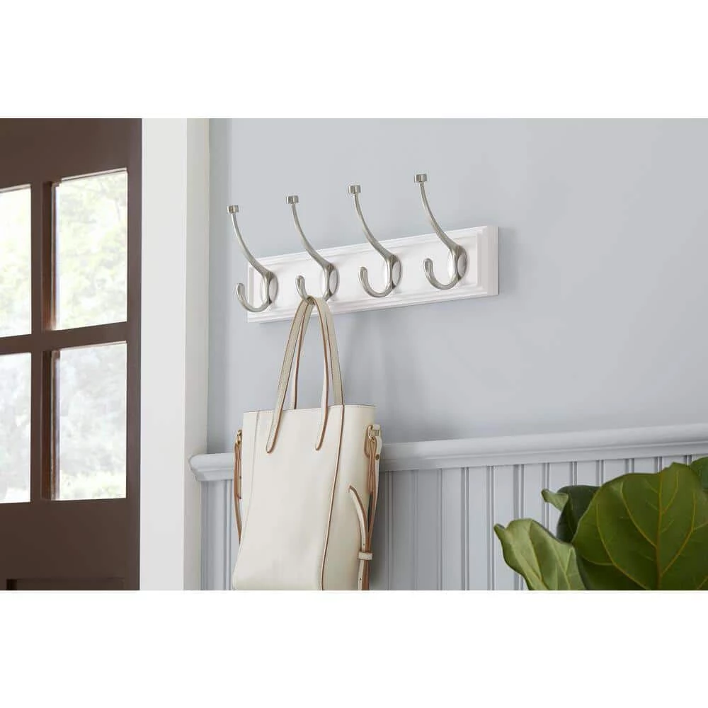 18 in. White Snap Install Hook Rack with 4 Satin Nickel Pill Top Hooks by Home Decorators Collection - Image 9