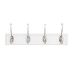 18 in. White Snap Install Hook Rack with 4 Satin Nickel Pill Top Hooks by Home Decorators Collection