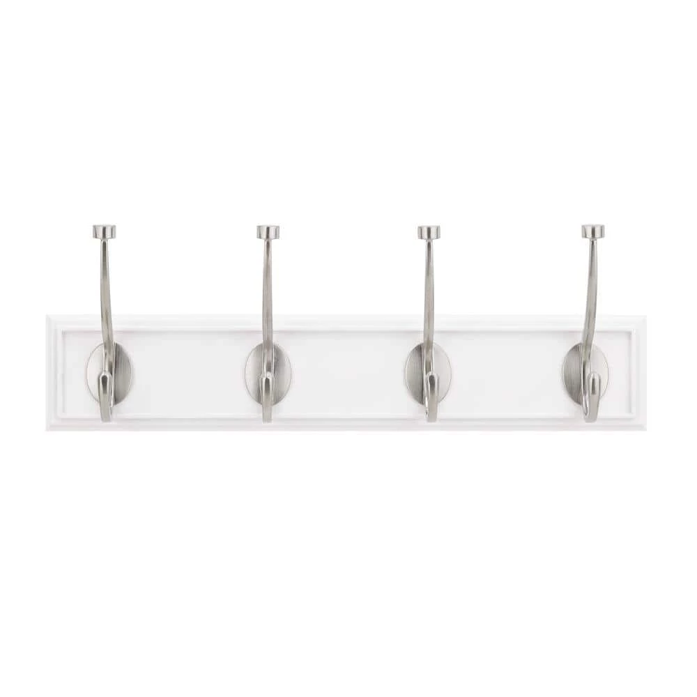 18 in. White Snap Install Hook Rack with 4 Satin Nickel Pill Top Hooks by Home Decorators Collection