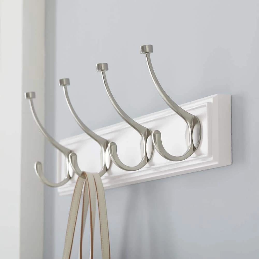 18 in. White Snap Install Hook Rack with 4 Satin Nickel Pill Top Hooks by Home Decorators Collection - Image 4