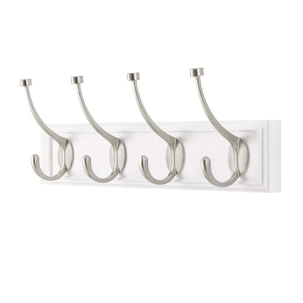 18 in. White Snap Install Hook Rack with 4 Satin Nickel Pill Top Hooks by Home Decorators Collection - Image 2
