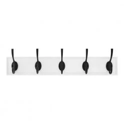 Snap Install 27 in. White Hook Rack with 5 Matte Black Hooks by Home Decorators Collection