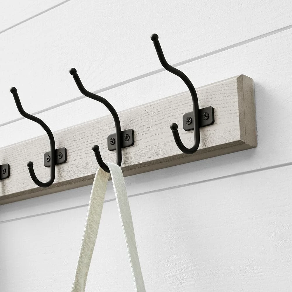 Snap Install 27 in. Farmhouse White Hook Rack with 6 Matte Black Hooks by Home Decorators Collection - Image 4
