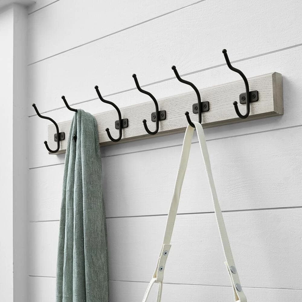 Snap Install 27 in. Farmhouse White Hook Rack with 6 Matte Black Hooks by Home Decorators Collection - Image 3