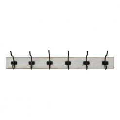 Snap Install 27 in. Farmhouse White Hook Rack with 6 Matte Black Hooks by Home Decorators Collection