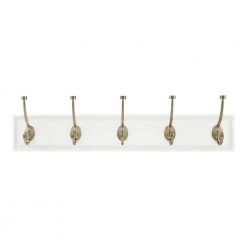 Snap Install 27 in. White Hook Rack with 5 Champagne Bronze Pill Top Hooks by Home Decorators Collection