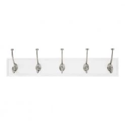 Snap Install 27 in. White Hook Rack with 5 Satin Nickel Pilltop Hooks by Home Decorators Collection