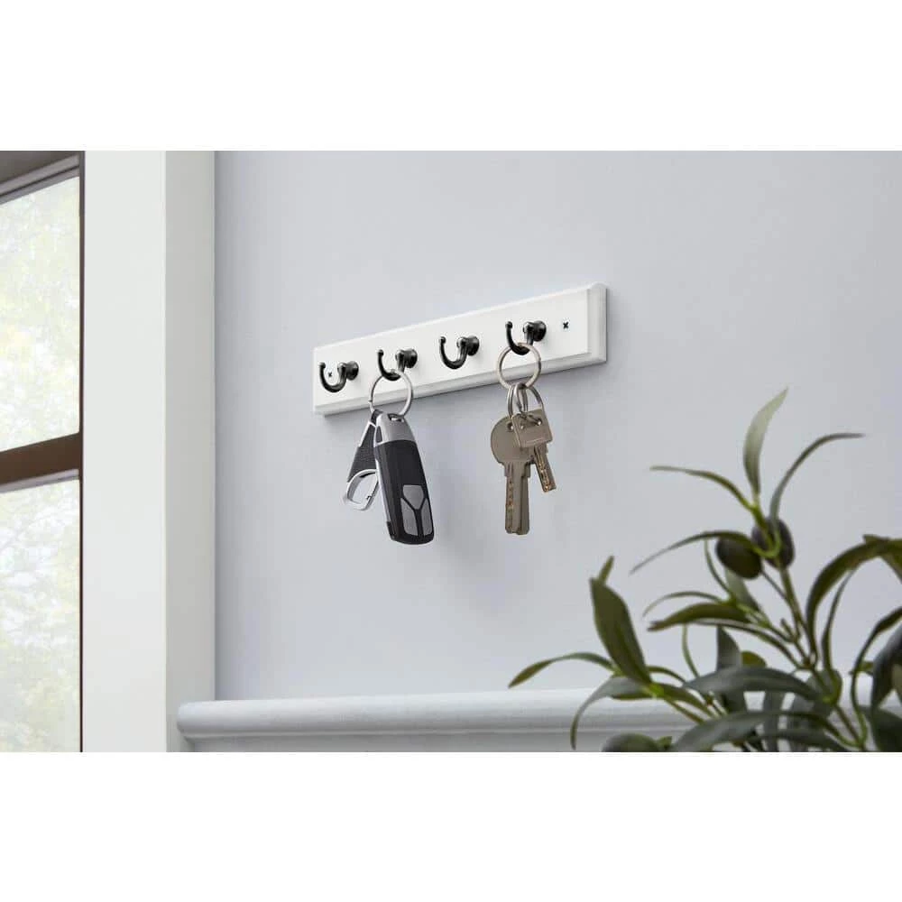 9 in. White Key Rack with 4 Matte Black Hooks by Home Decorators Collection - Image 5