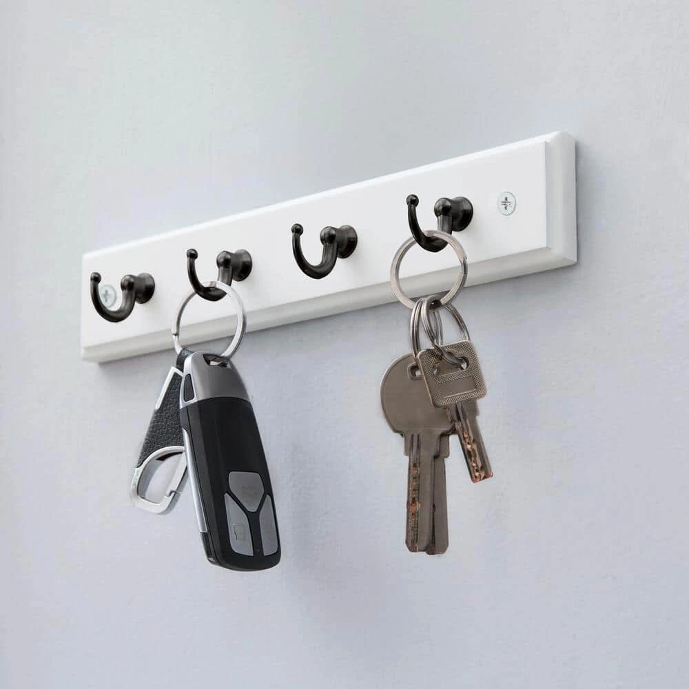 9 in. White Key Rack with 4 Matte Black Hooks by Home Decorators Collection - Image 3