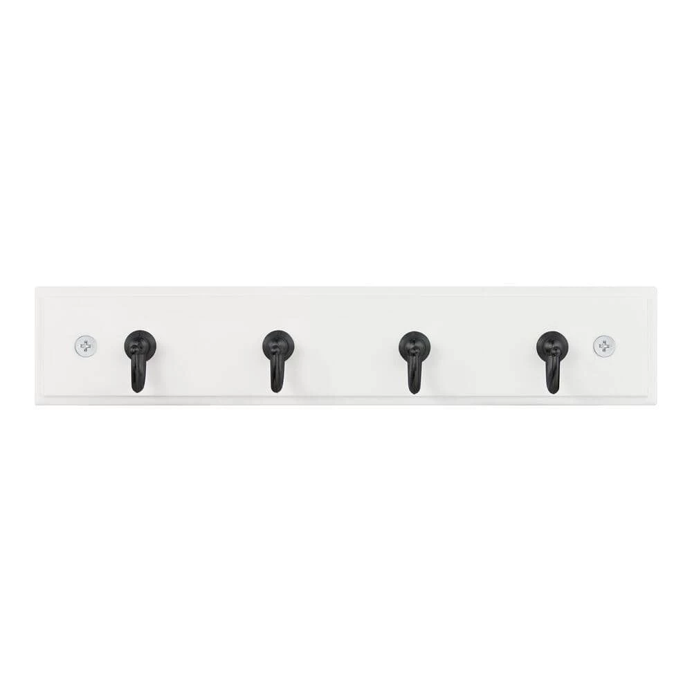 9 in. White Key Rack with 4 Matte Black Hooks by Home Decorators Collection