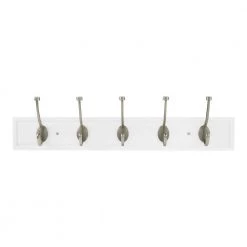 27 in. White Hook Rack with 5 Satin Nickel Pilltop Hooks (2-Pack) by Home Decorators Collection