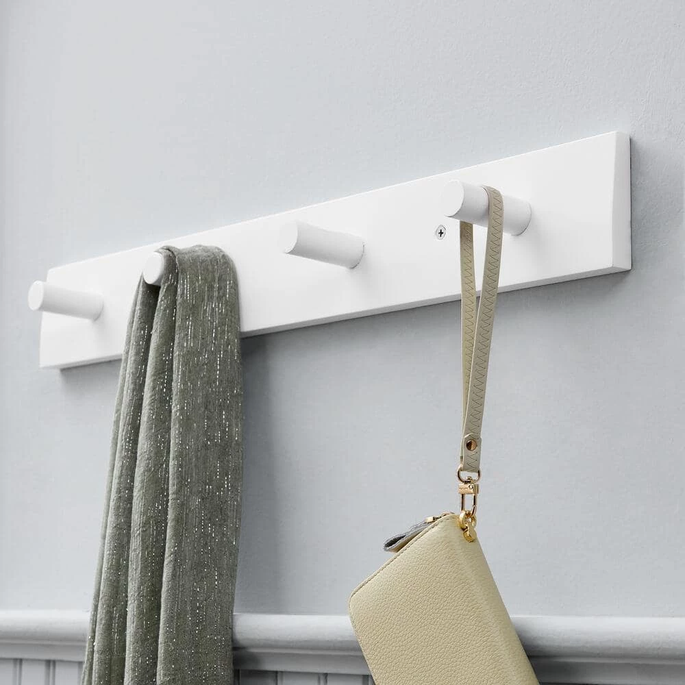 23 in. White Hook Rack with 4 Peg Hooks by Home Decorators Collection - Image 3