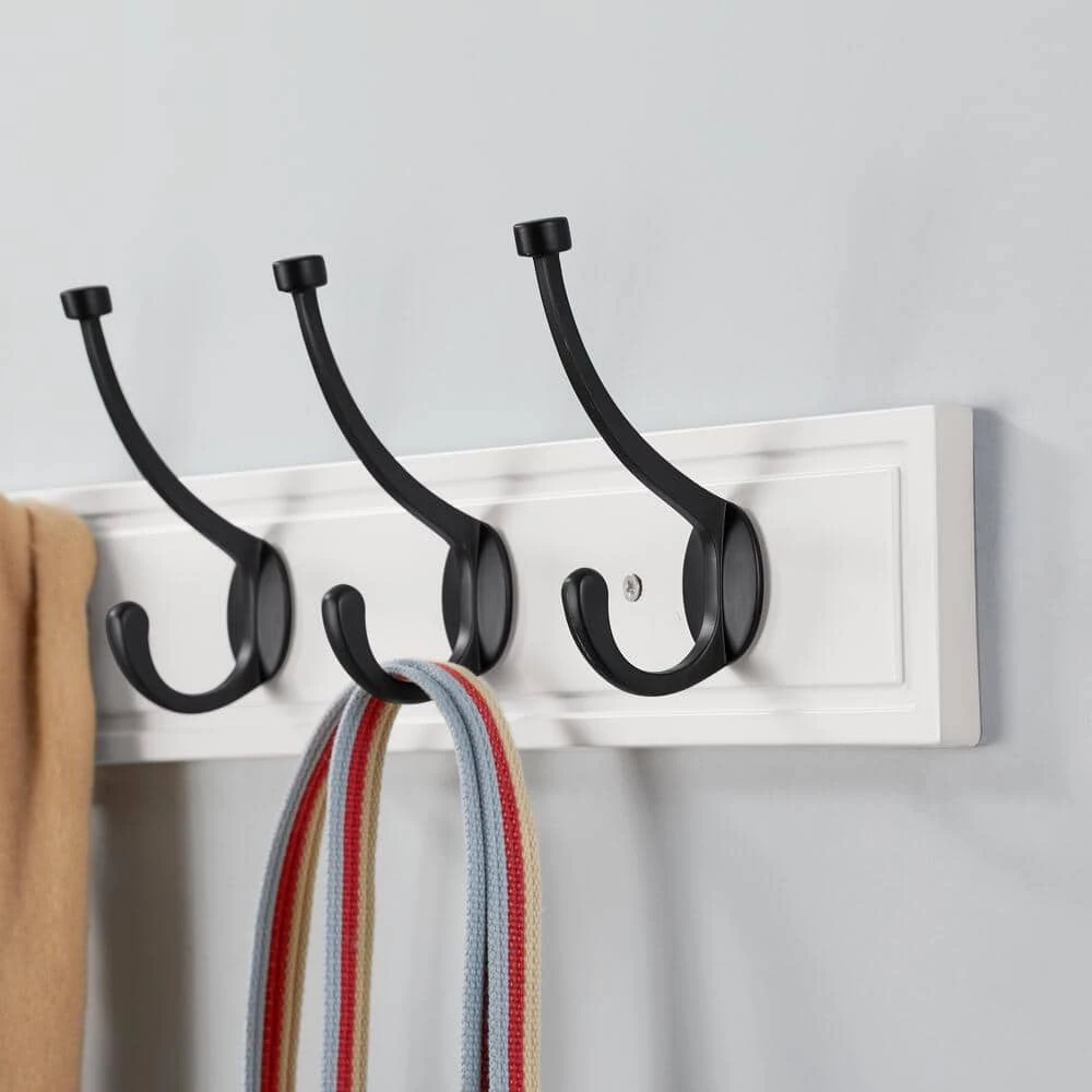 27 in. White Hook Rack with 5 Matte Black Pilltop Hooks (2-Pack) by Home Decorators Collection - Image 4