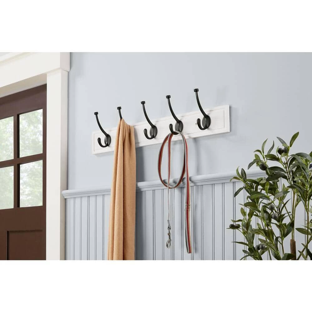 27 in. White Hook Rack with 5 Matte Black Pilltop Hooks (2-Pack) by Home Decorators Collection - Image 5